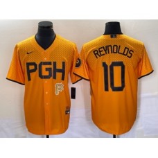 Men's Nike Pittsburgh Pirates #10 Bryan Reynolds Gold 2023 City Connect Stitched Jersey