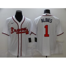 Men's Nike Atlanta Braves #1 Ozzie Albies White Game Authentic Stitched Jersey