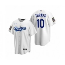 Men's Los Angeles Dodgers #10 Justin Turner White 2020 World Series Replica Stitched Jersey