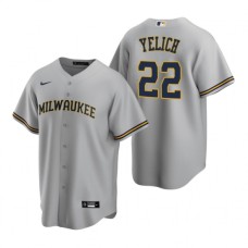 Men's Nike Milwaukee Brewers #22 Christian Yelich Gray Road Stitched Baseball Jersey