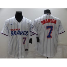 Men's Nike Atlanta Braves #7 Dansby Swanson White City Player Stitched Jersey