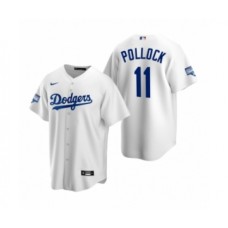 Men's Los Angeles Dodgers #11 A.J. Pollock White 2020 World Series Champions Replica Stitched Jersey