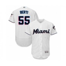 Men's Miami Marlins #55 Jon Berti White Home Flex Base Authentic Collection Baseball Player Stitched Jersey