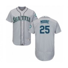 Men's Seattle Mariners #25 Dylan Moore Grey Road Flex Base Authentic Collection Baseball Player Stitched Jersey