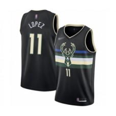 Men's Milwaukee Bucks #11 Brook Lopez Authentic Black Finished Basketball Stitched Jersey - Statement Edition