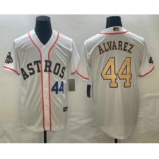 Men's Houston Astros #44 Yordan Alvarez Number 2023 White Gold World Serise Champions Cool Base Stitched Jersey