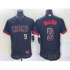 Men's Nike Cincinnati Reds #9 Matt McLain Number Black 2023 City Connect Flex Base Stitched Jersey1