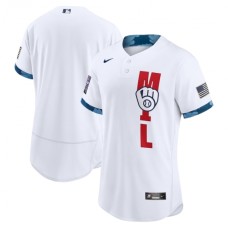 Men's Milwaukee Brewers Blank Nike White 2021 MLB All-Star Game Authentic Stitched Jersey