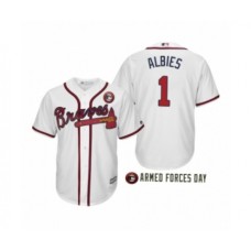 Men's 2019 Armed Forces Day Ozzie Albies #1 Atlanta Braves White Cool Base Stitched Jersey