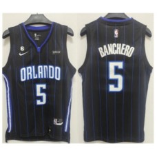 Men's Orlando Magic #5 Paolo Banchero Black With No.6 Patch Icon Edition Stitched Swingman Jersey