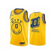 Men's Golden State Warriors #0 D'Angelo Russell Authentic Gold Hardwood Classics Basketball Stitched Jersey - The City Classic Edition