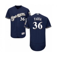 Men's Milwaukee Brewers #36 Jake Faria Navy Blue Alternate Flex Base Authentic Collection Baseball Player Stitched Jersey