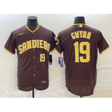 Men's San Diego Padres #19 Tony Gwynn Number Brown Stitched MLB Flex Base Nike Jersey