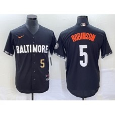 Men's Baltimore Orioles #5 Brooks Robinson Number Black 2023 City Connect Cool Base Stitched Jersey 2