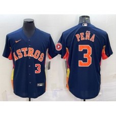 Men's Houston Astros #3 Jeremy Pena Number Navy Blue With Patch Stitched MLB Cool Base Nike Jersey