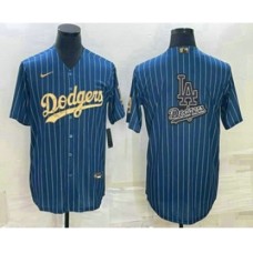 Men's Los Angeles Dodgers Big Logo Navy Blue Pinstripe Stitched MLB Cool Base Nike Jerseys