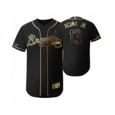 Men's 2019 Golden Edition Atlanta Braves Black #13 Ronald Acuna Jr. Flex Base Stitched Jersey