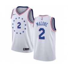 Men's Nike Philadelphia 76ers #2 Moses Malone White Swingman Jersey - Earned Edition