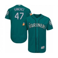 Men's Seattle Mariners #47 Ricardo Sanchez Teal Green Alternate Flex Base Authentic Collection Baseball Player Stitched Jersey