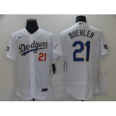 Men's Los Angeles Dodgers #21 Walker Buehl White Nike World Series Champions Authentic Stitched Jersey