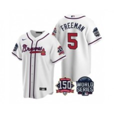 Men's Atlanta Braves #5 Freddie Freeman 2021 White World Series With 150th Anniversary Patch Cool Base Baseball Stitched Jersey