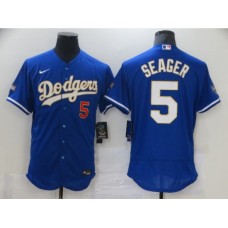 Men's Nike Los Angeles Dodgers #5 Corey Seager Blue Elite Series Champions Stitched Jersey