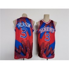 Men's Philadelphia 76ers #3 Allen Iverson Red Black Throwback basketball Stitched Jersey