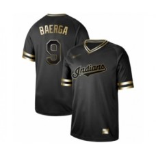 Men's Cleveland Indians #9 Carlos Baerga Authentic Black Gold Fashion Baseball Stitched Jersey