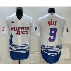 Men's Puerto Rico Baseball #9 Javier Baez White 2023 World Baseball Classic Stitched Jersey