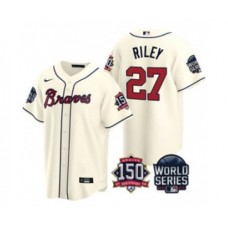 Men's Atlanta Braves #27 Austin Riley 2021 Cream World Series With 150th Anniversary Patch Cool Base Baseball Stitched Jersey