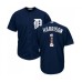 Men's Detroit Tigers #1 Josh Harrison Authentic Navy Blue Team Logo Fashion Cool Base Baseball Jersey