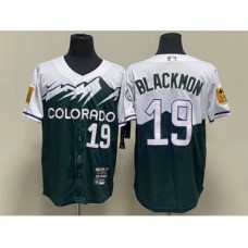 Men's Colorado Rockies #19 Charlie Blackmon Green 2022 City Connect Cool Base Stitched Jersey