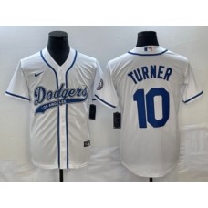 Men's Los Angeles Dodgers #10 Justin Turner White Cool Base Stitched Baseball Jersey1