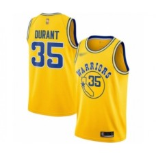 Men's Golden State Warriors #35 Kevin Durant Authentic Gold Hardwood Classics Basketball Stitched Jersey