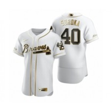 Men's Atlanta Braves #40 Mike Soroka Nike White Authentic Golden Edition Stitched Jersey