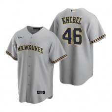 Men's Nike Milwaukee Brewers #46 Corey Knebel Gray Road Stitched Baseball Jersey