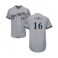 Men's Milwaukee Brewers #16 Ben Gamel Grey Road Flex Base Authentic Collection Baseball Jersey