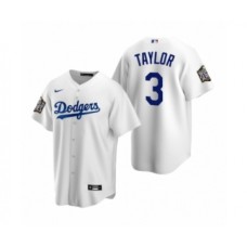 Men's Los Angeles Dodgers #3 Chris Taylor White 2020 World Series Replica Stitched Jersey