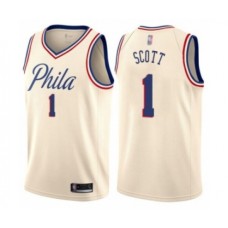 Men's Philadelphia 76ers #1 Mike Scott Authentic Cream Basketball Stitched Jersey - City Edition