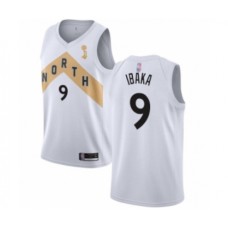 Men's Toronto Raptors #9 Serge Ibaka Swingman White 2019 Basketball Finals Champions Jersey - City Edition