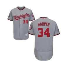 Men's Washington Nationals #34 Bryce Harper Grey Road Flex Base Authentic Collection 2019 World Series Champions Baseball Stitched Jersey