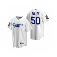 Men's Los Angeles Dodgers #50 Mookie Betts White 2020 World Series Replica Stitched Jersey