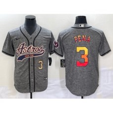 Men's Houston Astros #3 Jeremy Pena Number Grey Gridiron Cool Base Stitched Baseball Jersey