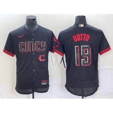 Men's Cincinnati Reds #19 Joey Votto Black 2023 City Connect Flex Base Stitched Jersey