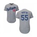 Men's Los Angeles Dodgers #55 Russell Martin Grey Road Flex Base Authentic Collection Baseball Jersey