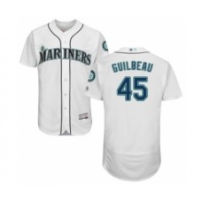 Men's Seattle Mariners #45 Taylor Guilbeau White Home Flex Base Authentic Collection Baseball Player Stitched Jersey