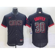 Men's Cincinnati Reds #30 Ken Griffey Jr Black 2023 City Connect Flex Base Stitched Jersey