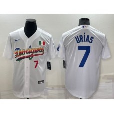 Men's Los Angeles Dodgers #7 Julio Urias Rainbow Number White Mexico Cool Base Nike Stitched Jersey