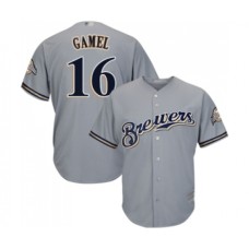 Men's Milwaukee Brewers #16 Ben Gamel Replica Grey Road Cool Base Baseball Jersey