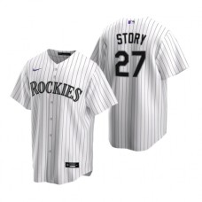 Men's Nike Colorado Rockies #27 Trevor Story White Home Stitched Baseball Jersey